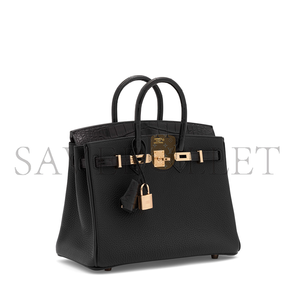 HERMÈS MASTER BIRKIN 30 MATTE CROCODILE AND TOGO LEATHER BLACK BAG GOLD BUCKLE H076235CK29 (30*22*16cm)